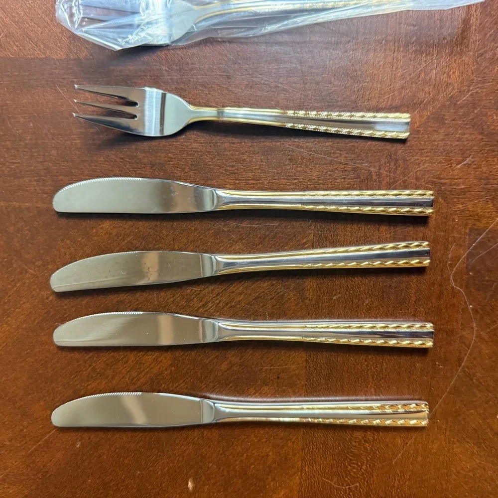 18/8 Rostfrei Stainless‎ Steel Flatware Gold Accent Mixed Lot Knives Forks
